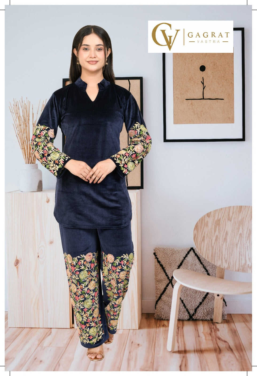 velvet Embroidery  Cordset