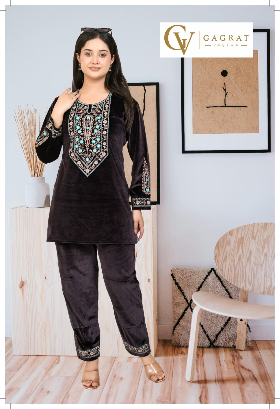 velvet Embroidery  Cordset