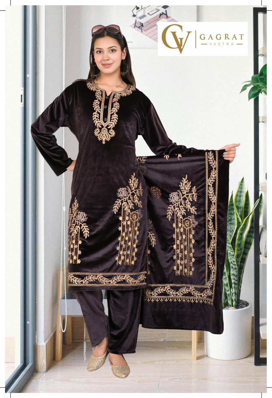 Velvet Embroidery 3Pc Suit
