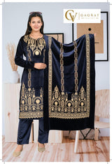 Velvet Embroidery 3Pc Suit