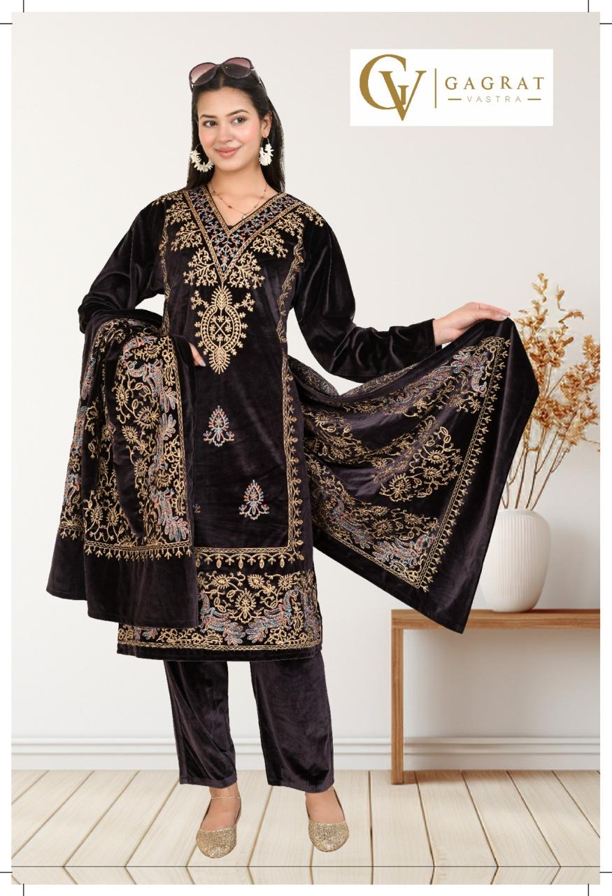 Velvet Embroidery 3Pc Suit