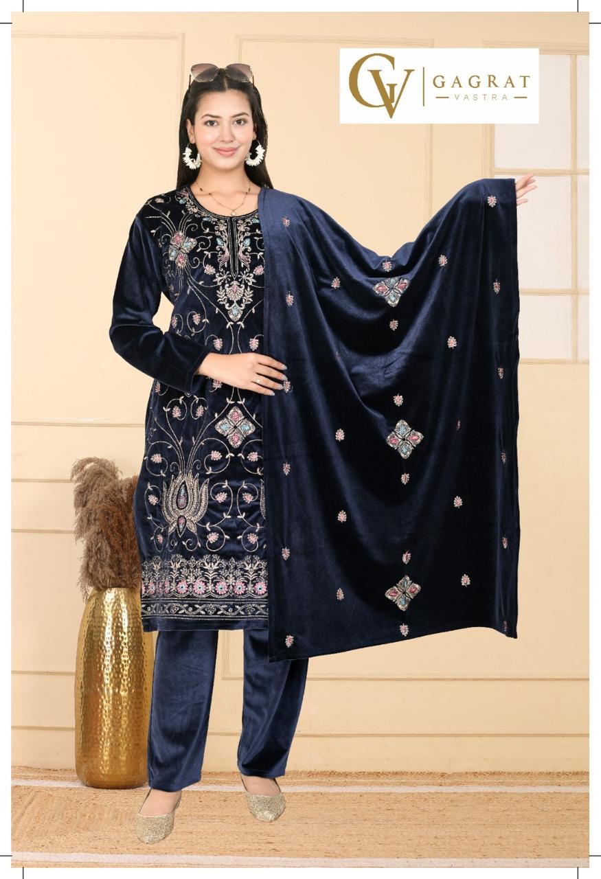 Velvet Embroidery 3Pc Suit